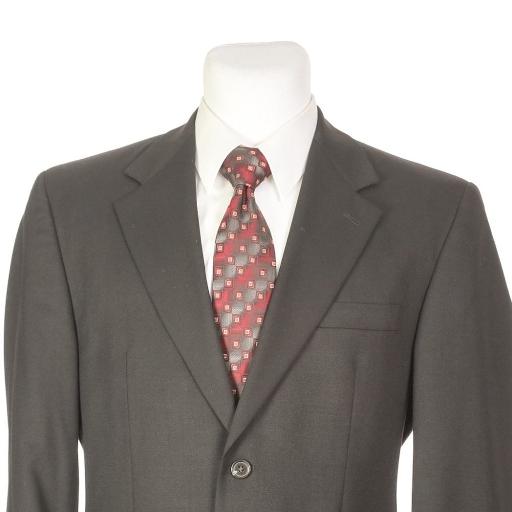 Chaps Two Button Solid Black Pure Wool Sport Coat